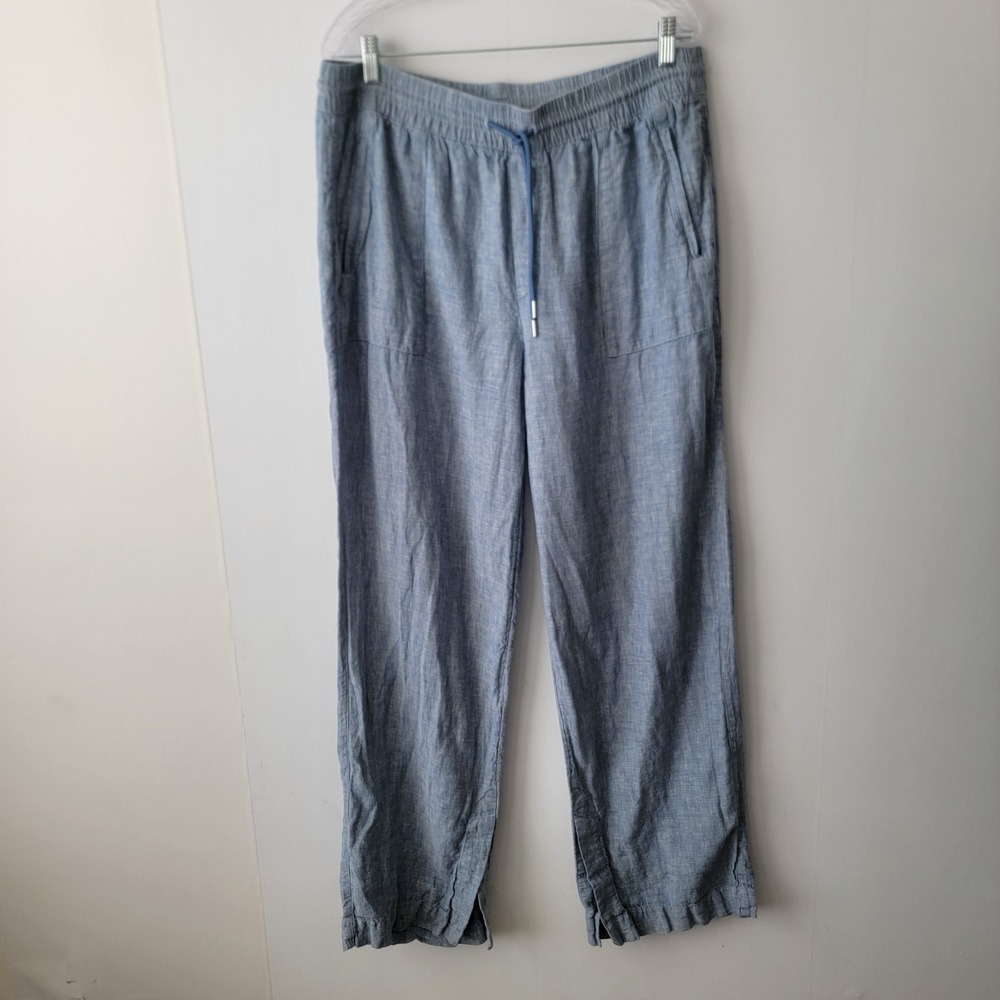Athleta Women's Retreat Linen Wide Leg Pant size 16T Chambray blue Pull on